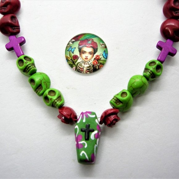 Day of the Dead,,Day of the Dead Gifts,Coffin Necklace,Sugar Skull Jewelry - Picture 3 of 3